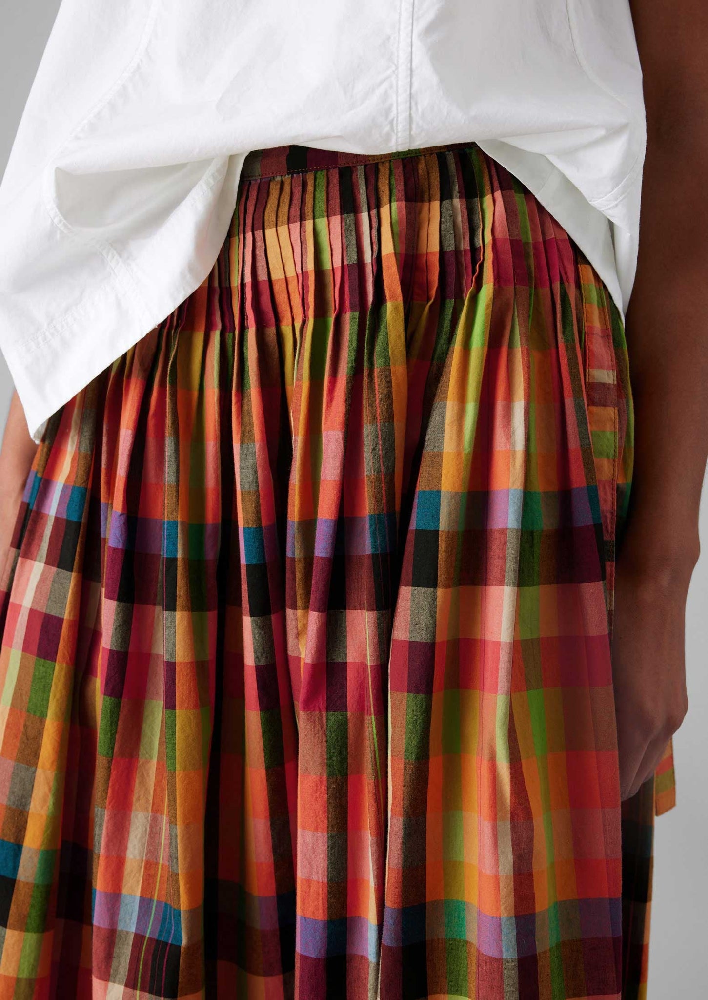 Pleated Check Cotton Skirt | Bright/Multi