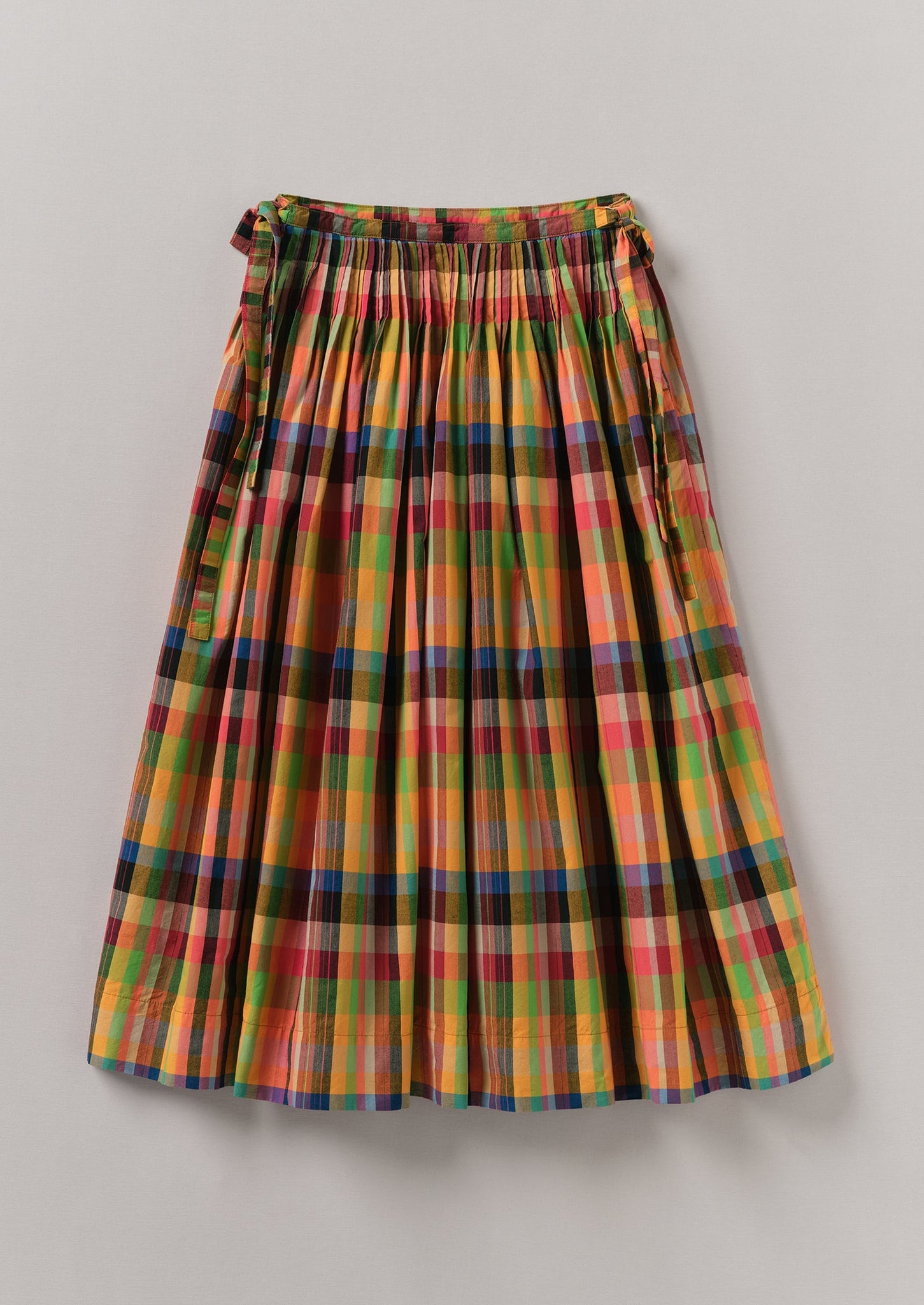 Pleated Check Cotton Skirt | Bright/Multi