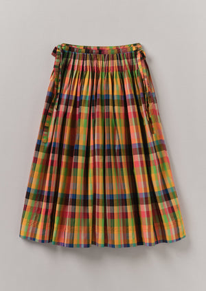 Pleated Check Cotton Skirt | Bright/Multi