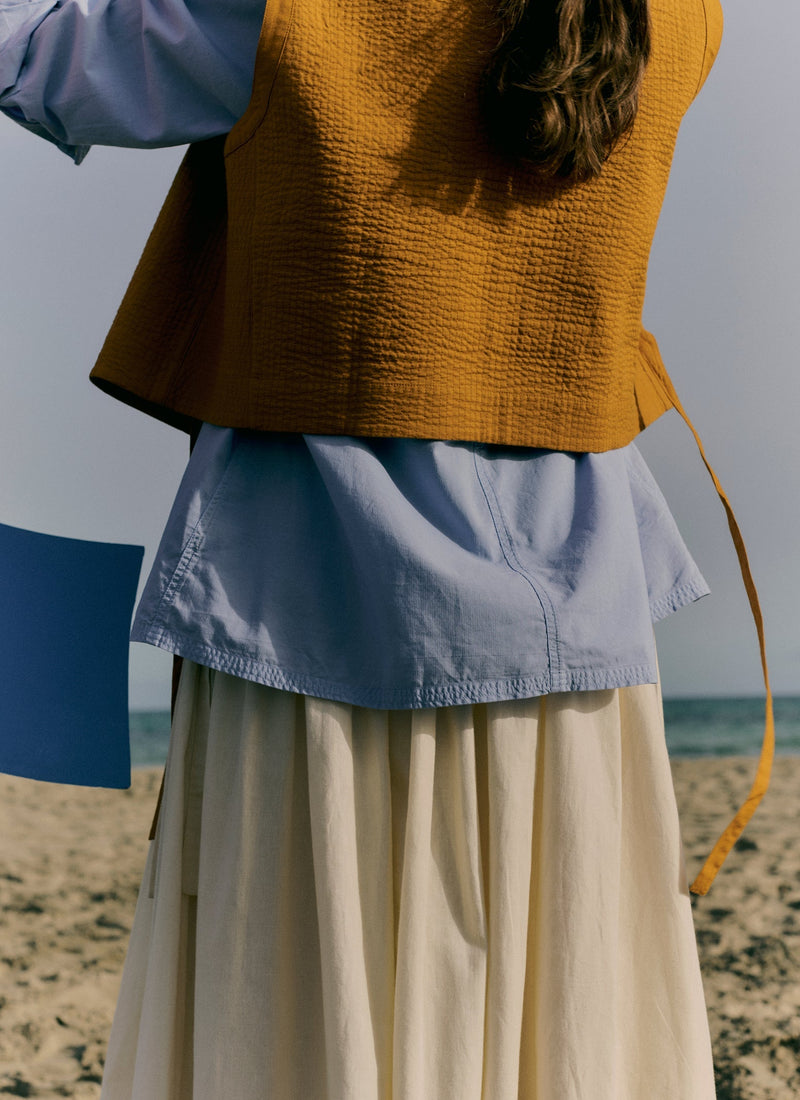 Pleated Cotton Linen Skirt | Ecru