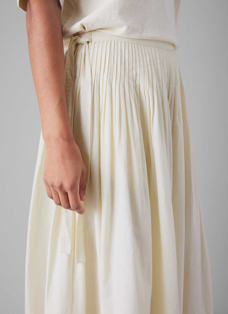 Pleated Cotton Linen Skirt | Ecru