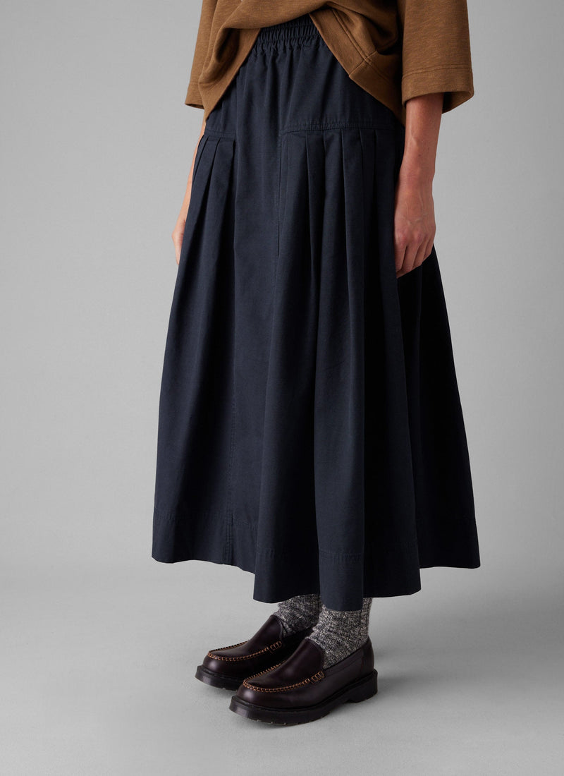 Pleated Cotton Skirt | Navy