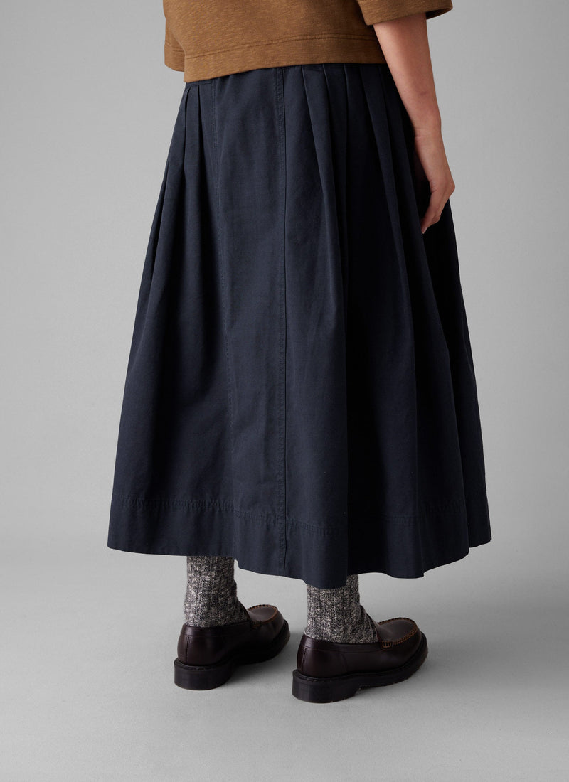 Pleated Cotton Skirt | Navy