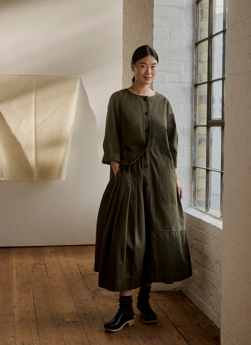 Pleated Cotton Skirt | Duffle Green