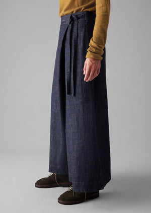 Pleated Wrap Denim Culottes | Indigo