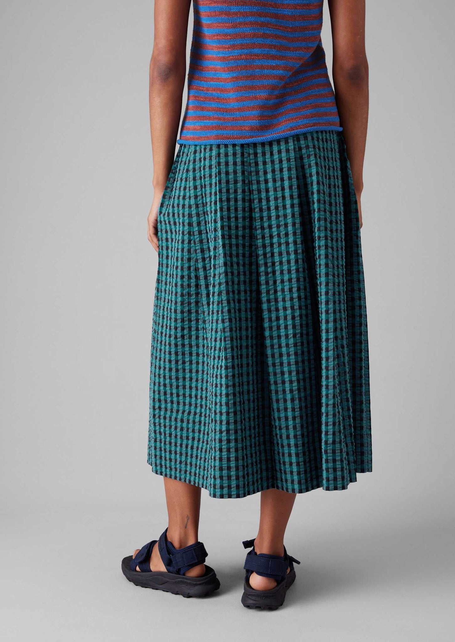Seersucker Gingham Cotton Skirt | Teal Multi