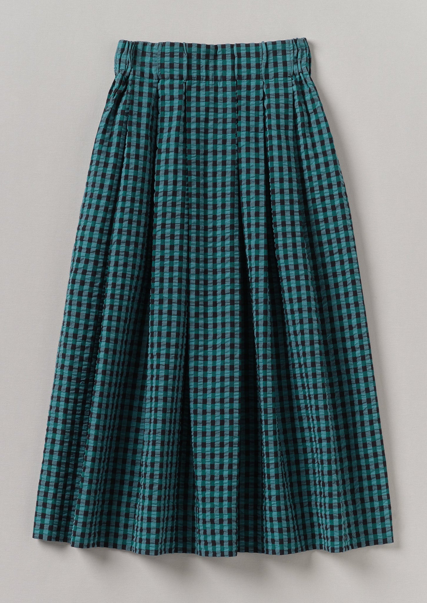 Seersucker Gingham Cotton Skirt | Teal Multi