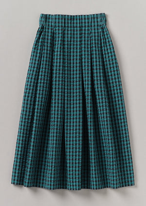 Seersucker Gingham Cotton Skirt | Teal Multi