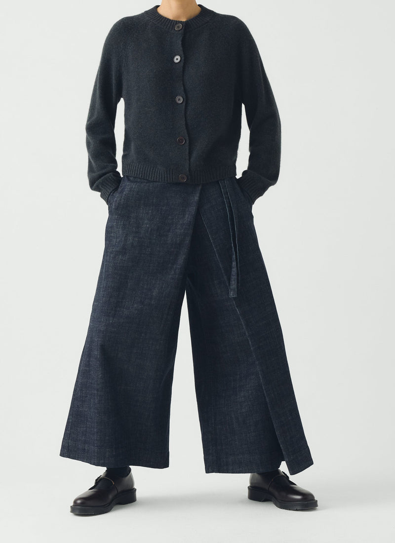 Pleated Wrap Denim Culottes | Indigo