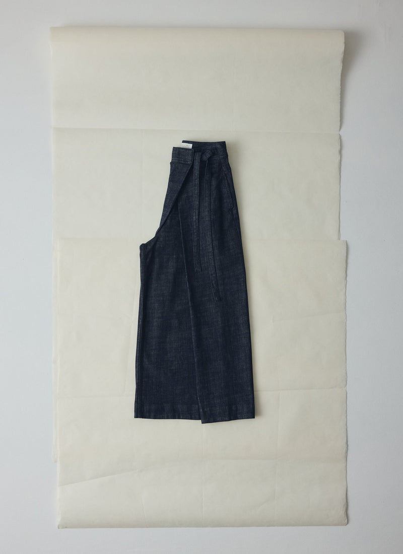 Pleated Wrap Denim Culottes | Indigo