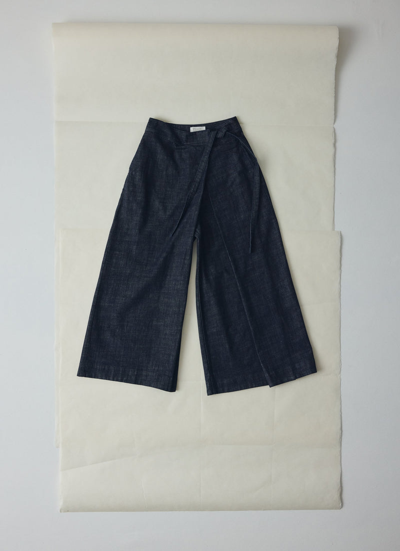 Pleated Wrap Denim Culottes | Indigo