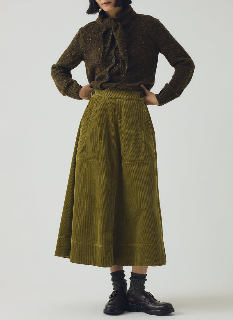 Cord A Line Skirt | Antique Olive