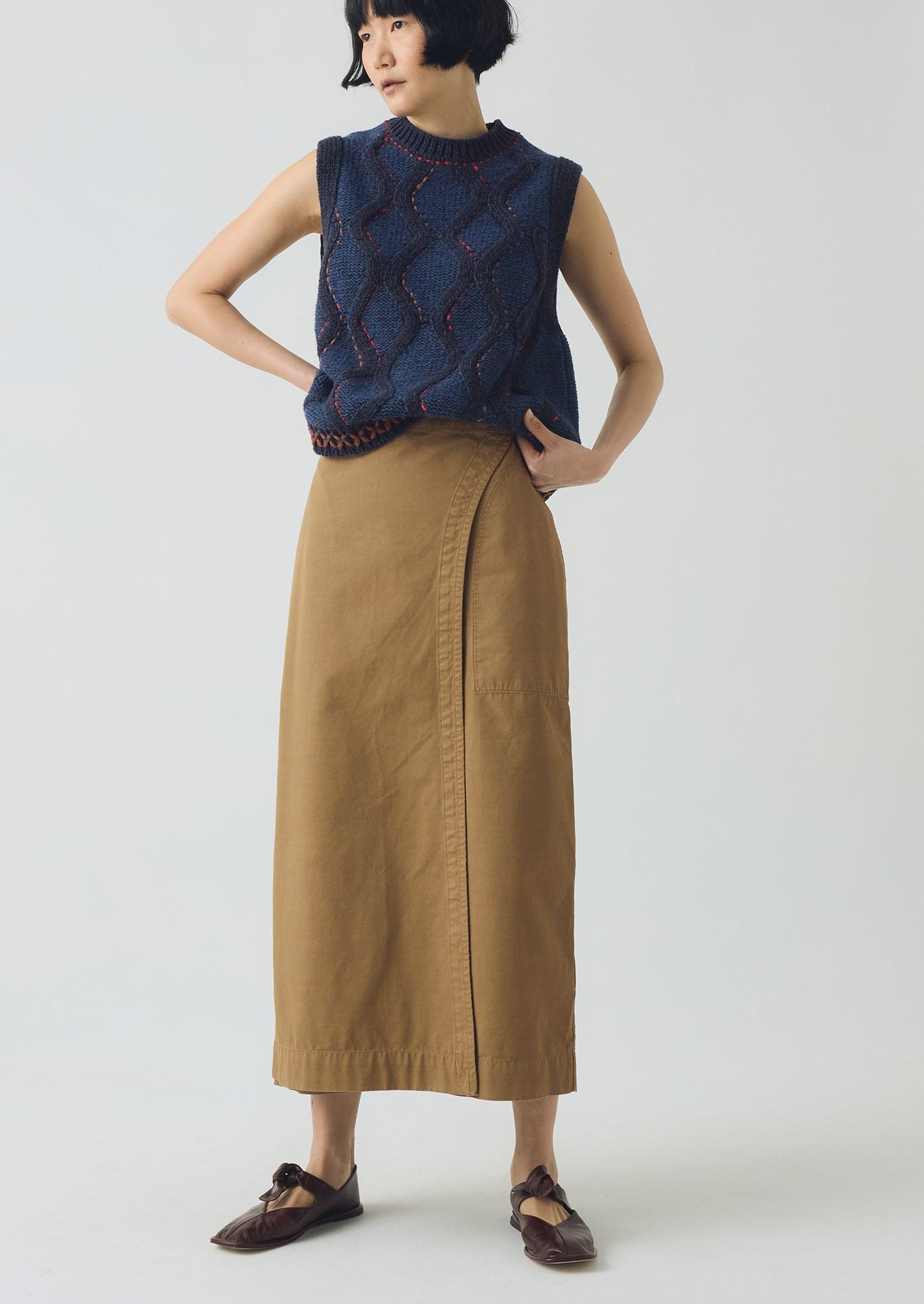 Cotton Wrap Straight Skirt | Warm Sand