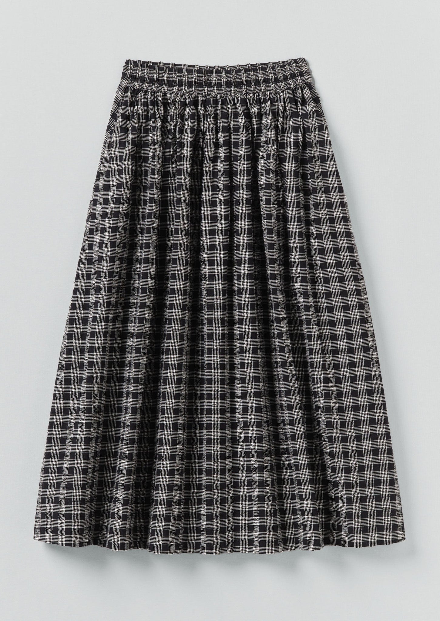 Binding Check Cotton Wool Seersucker Skirt | Black/Ecru