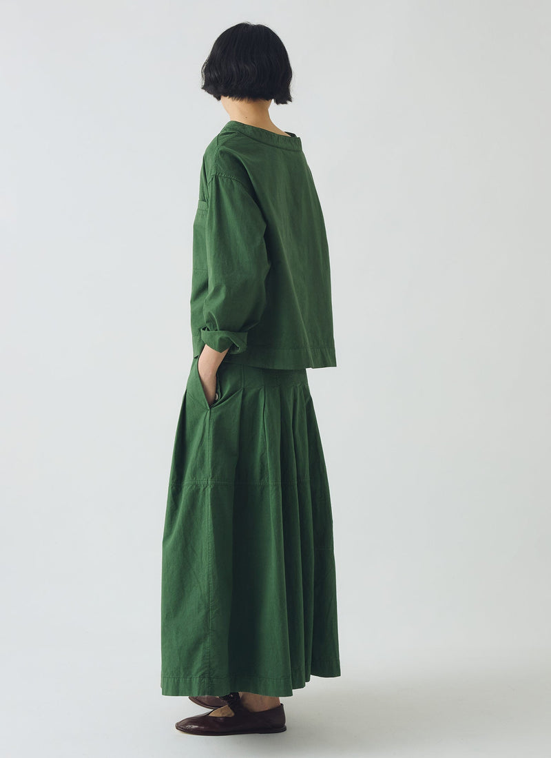 Panelled Cotton Linen Poplin Skirt | Forest Green