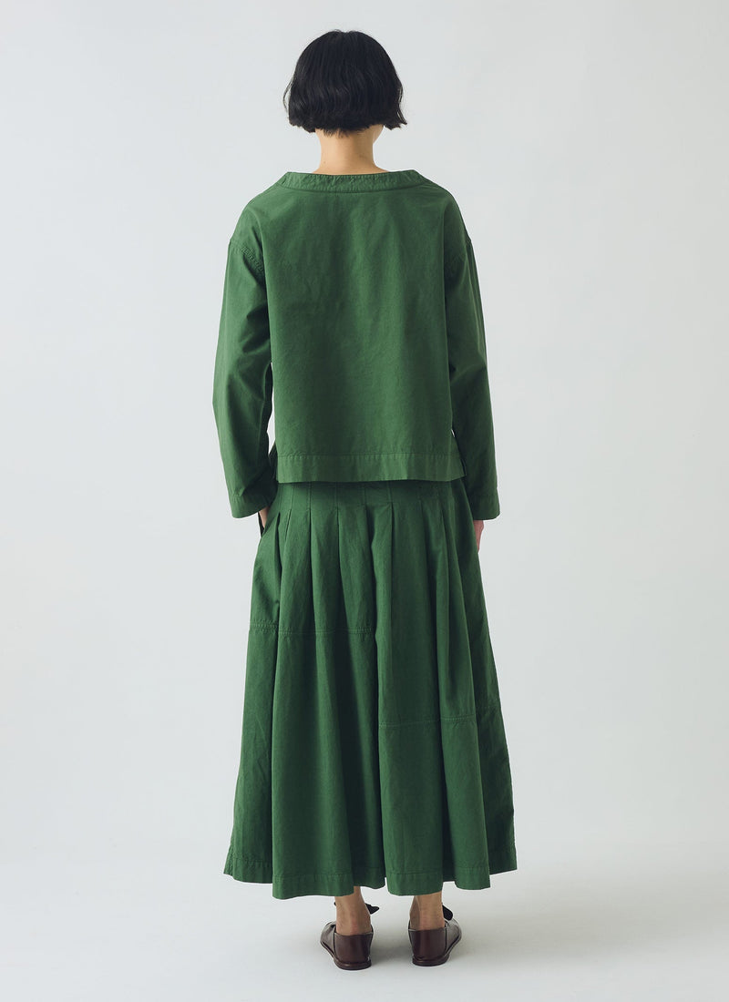 Panelled Cotton Linen Poplin Skirt | Forest Green