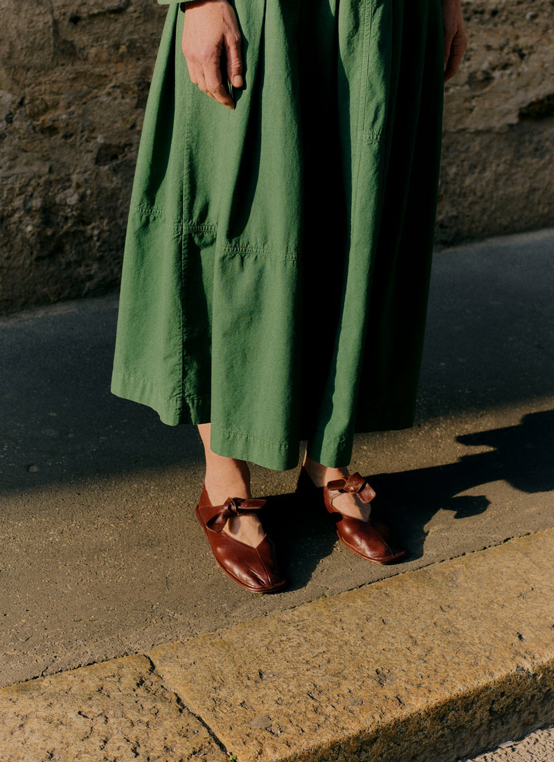 Panelled Cotton Linen Poplin Skirt | Forest Green