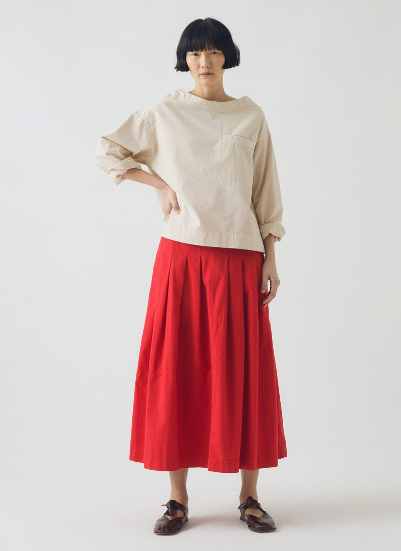 Pleated Panelled Cotton Linen Poplin Skirt | Cardinal Red