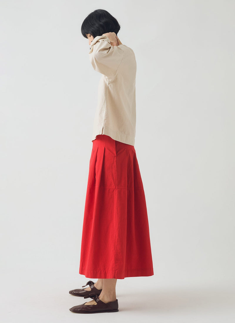 Pleated Panelled Cotton Linen Poplin Skirt | Cardinal Red