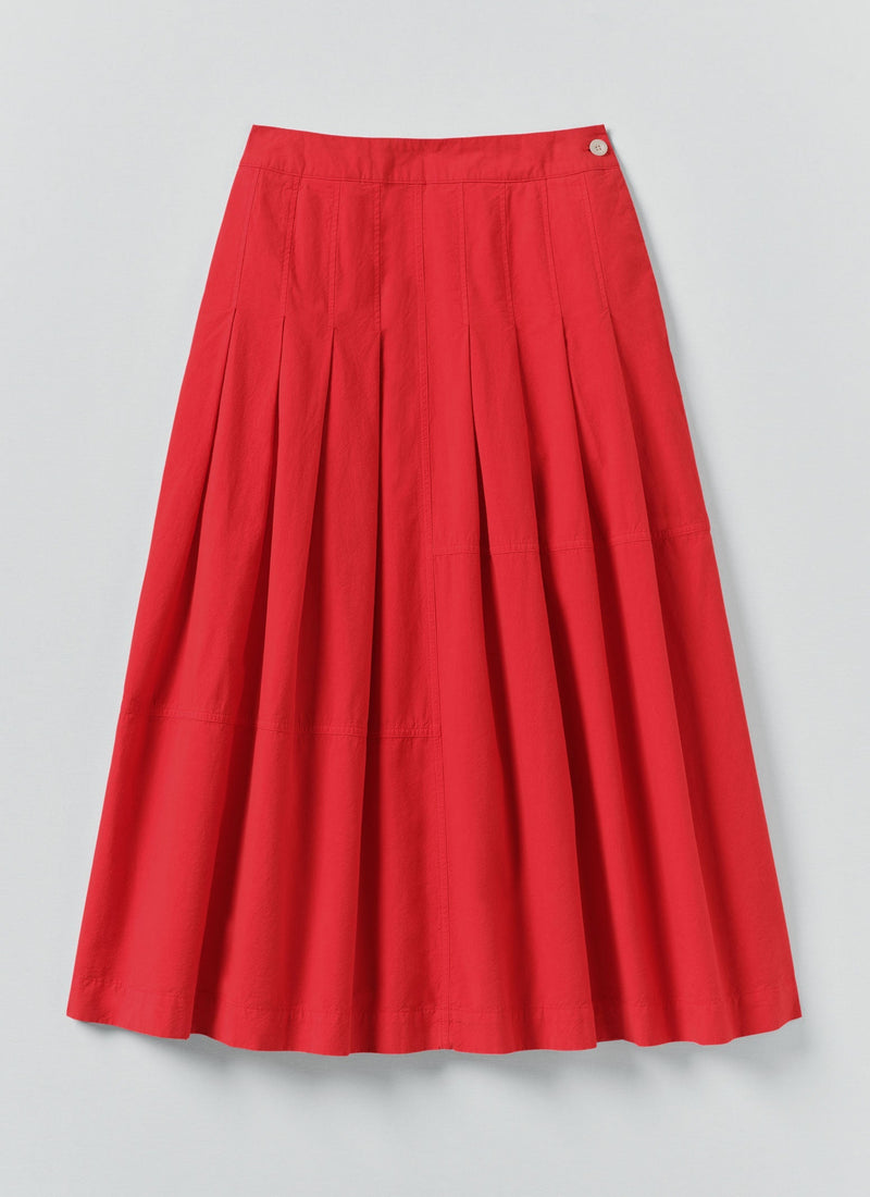 Pleated Panelled Cotton Linen Poplin Skirt | Cardinal Red