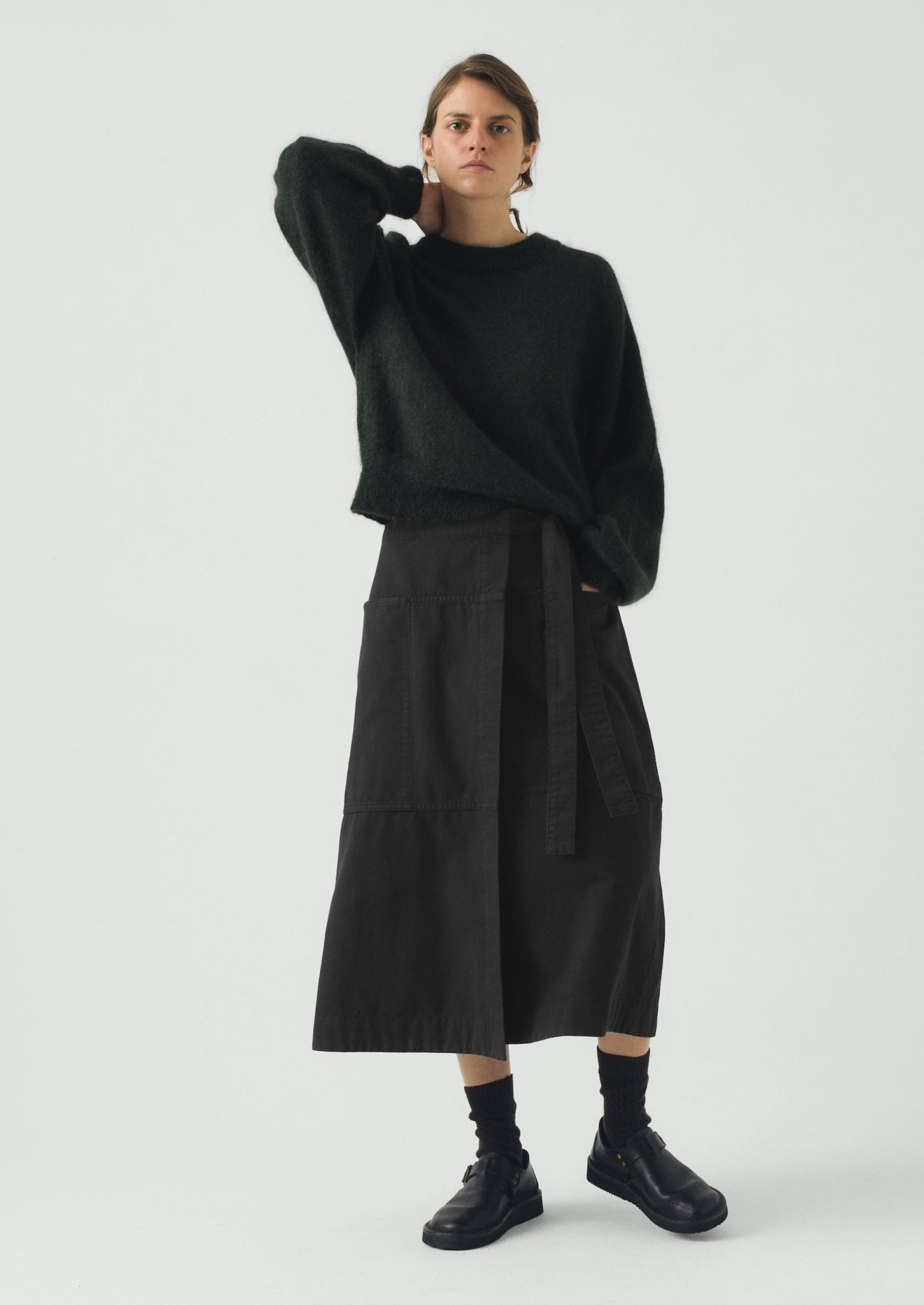 Apron Wrap Cotton Canvas Skirt | Slate