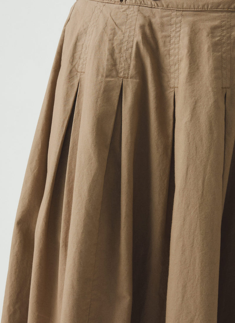 Pleated Cotton Linen Poplin Skirt | Ash Brown