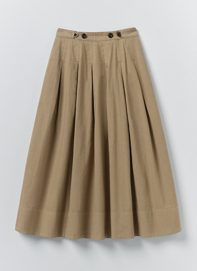 Pleated Cotton Linen Poplin Skirt | Ash Brown