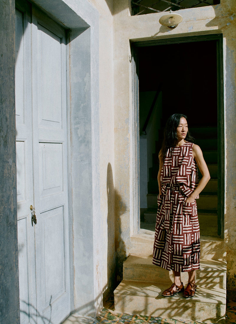 Block Print Patchwork Stripe Wrap Skirt | Sable