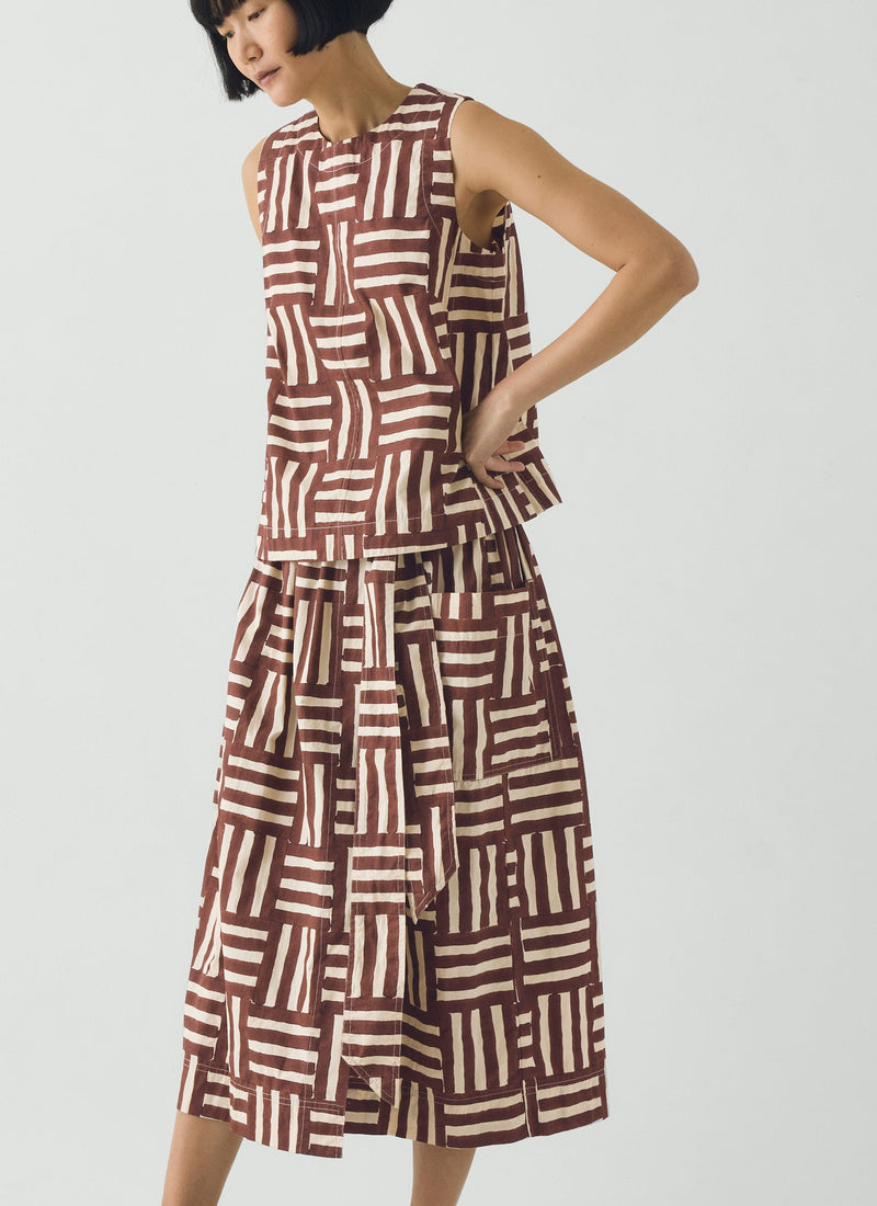 Block Print Patchwork Stripe Wrap Skirt | Sable