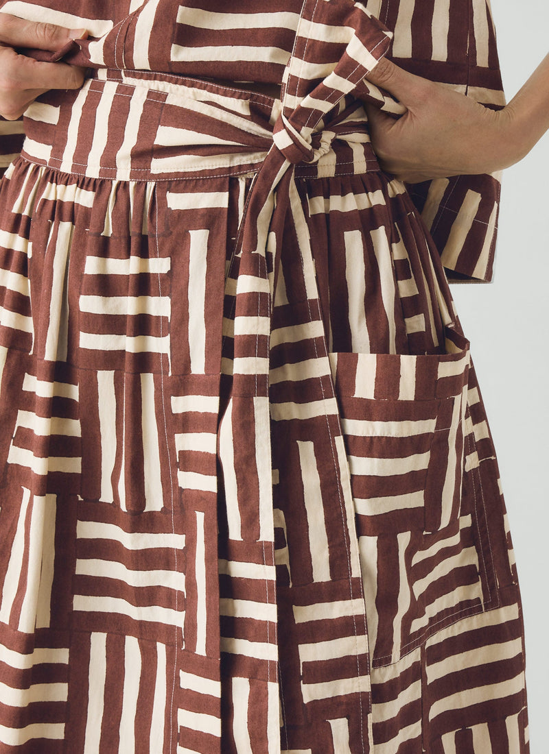 Block Print Patchwork Stripe Wrap Skirt | Sable