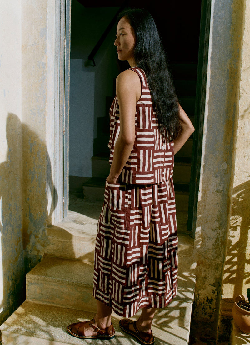 Block Print Patchwork Stripe Wrap Skirt | Sable