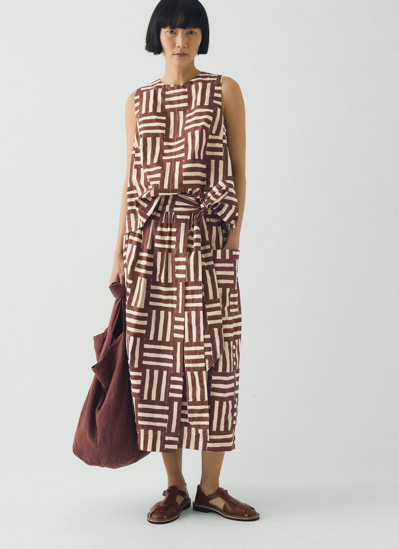 Block Print Patchwork Stripe Wrap Skirt | Sable