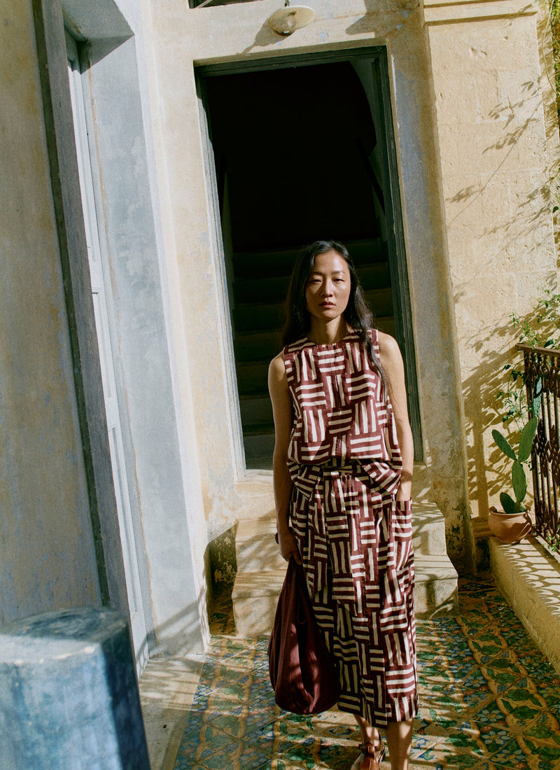 Block Print Patchwork Stripe Wrap Skirt | Sable