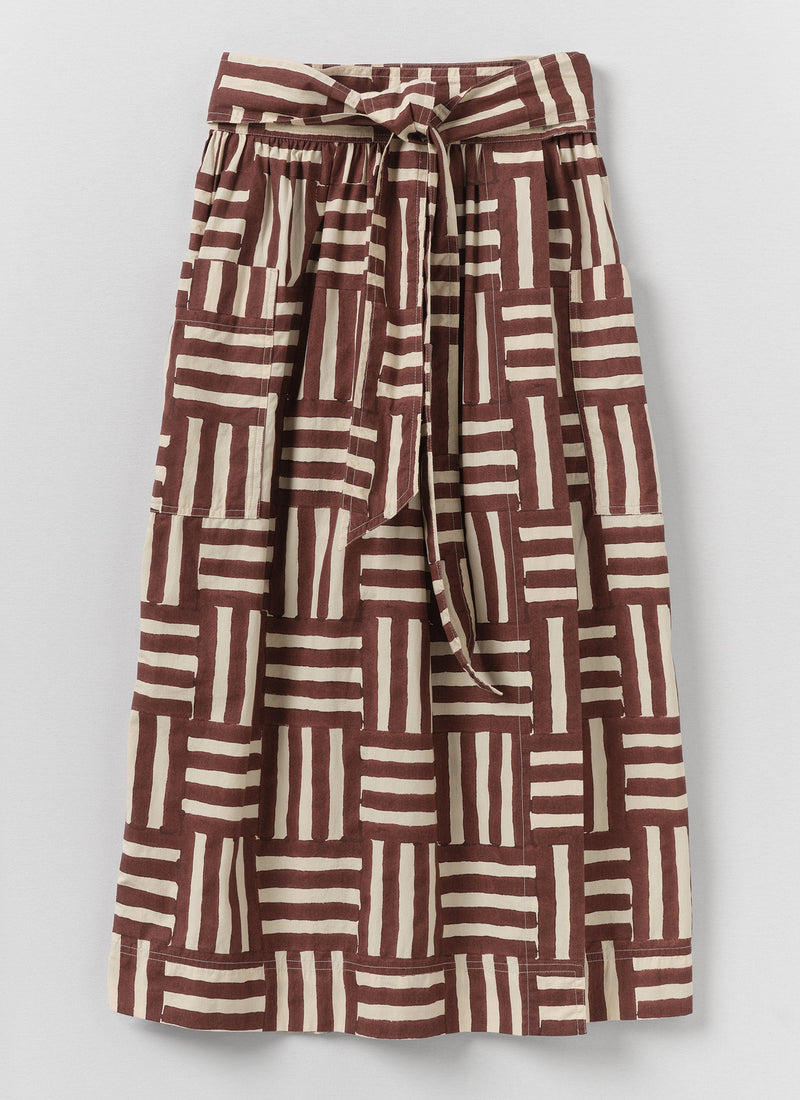 Block Print Patchwork Stripe Wrap Skirt | Sable
