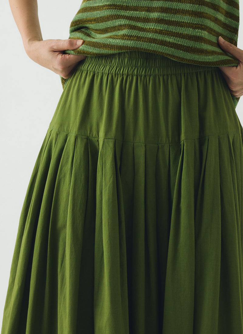 Pleated Raised Stripe Cotton Skirt | Cedar Green