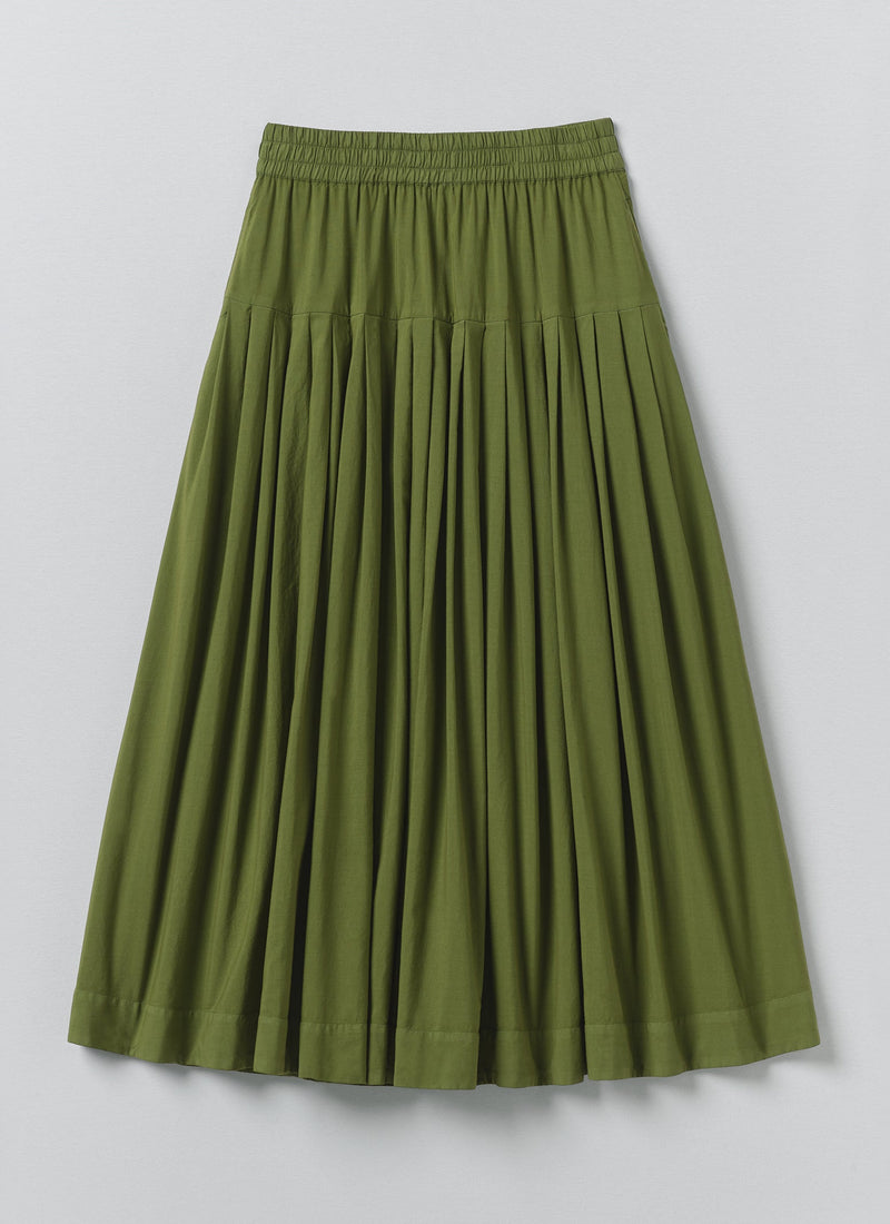 Pleated Raised Stripe Cotton Skirt | Cedar Green