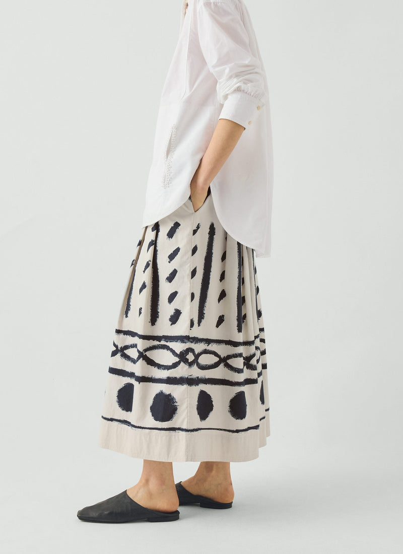 Harvest Print Cotton Linen Poplin Skirt | Black/Parchment