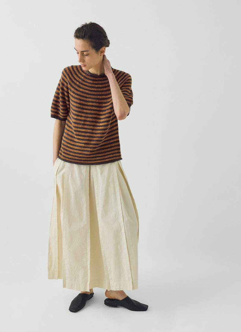 Cotton Linen Poplin Box Pleat Skirt | Ecru