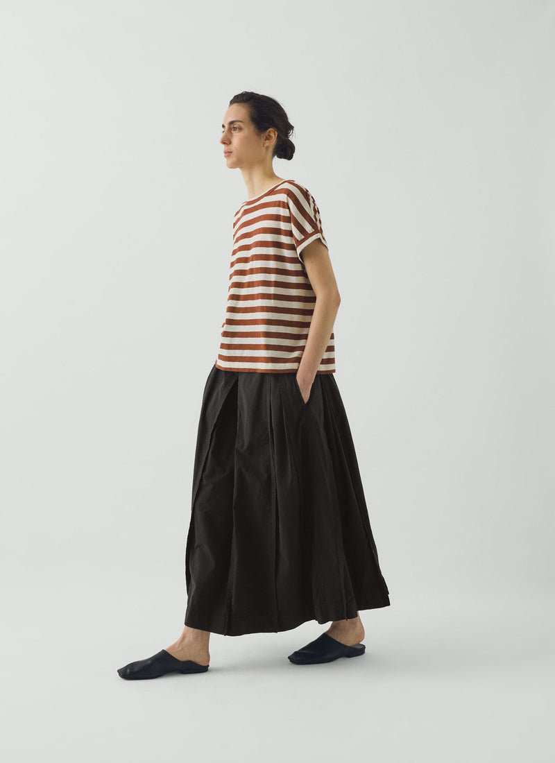 Cotton Linen Poplin Box Pleat Skirt | Slate