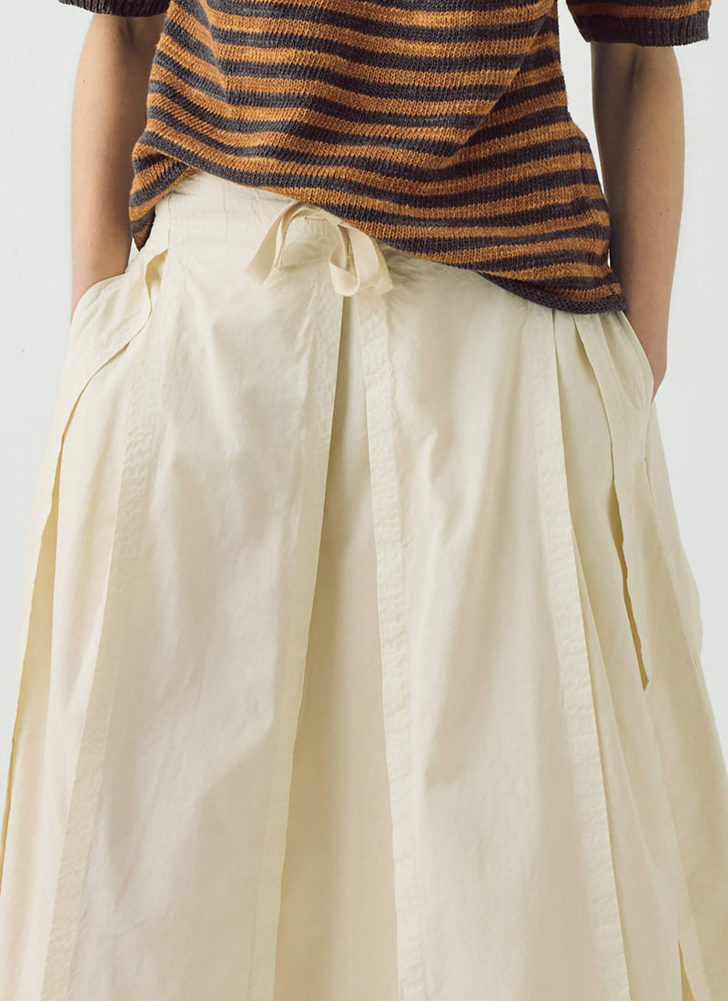 Cotton Linen Poplin Box Pleat Skirt | Ecru