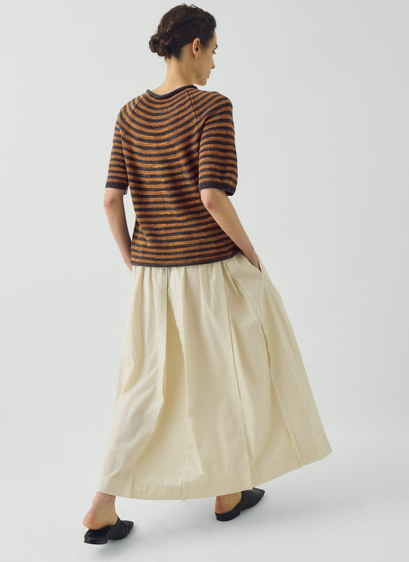 Cotton Linen Poplin Box Pleat Skirt | Ecru