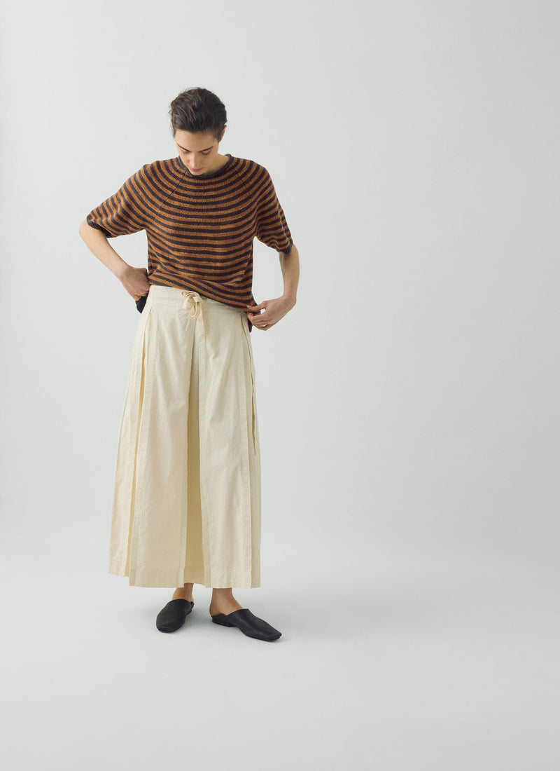 Cotton Linen Poplin Box Pleat Skirt | Ecru