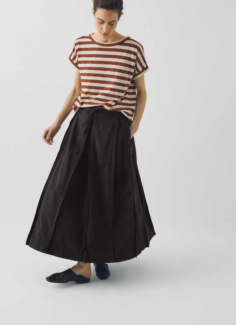 Cotton Linen Poplin Box Pleat Skirt | Slate
