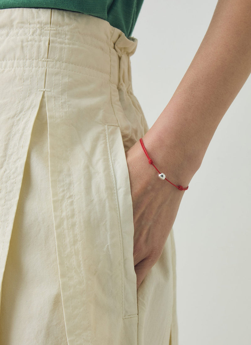 Cotton Linen Poplin Box Pleat Skirt | Ecru