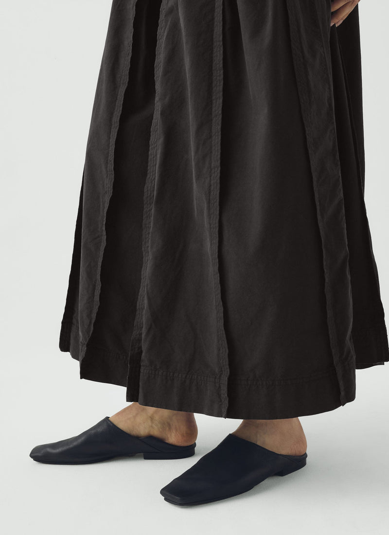 Cotton Linen Poplin Box Pleat Skirt | Slate