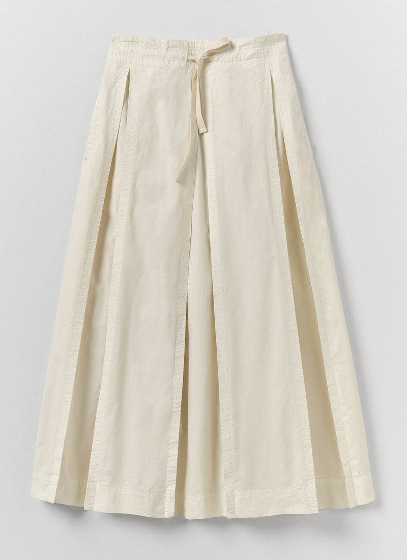 Cotton Linen Poplin Box Pleat Skirt | Ecru