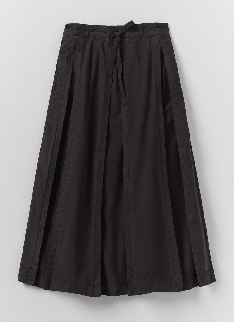 Cotton Linen Poplin Box Pleat Skirt | Slate
