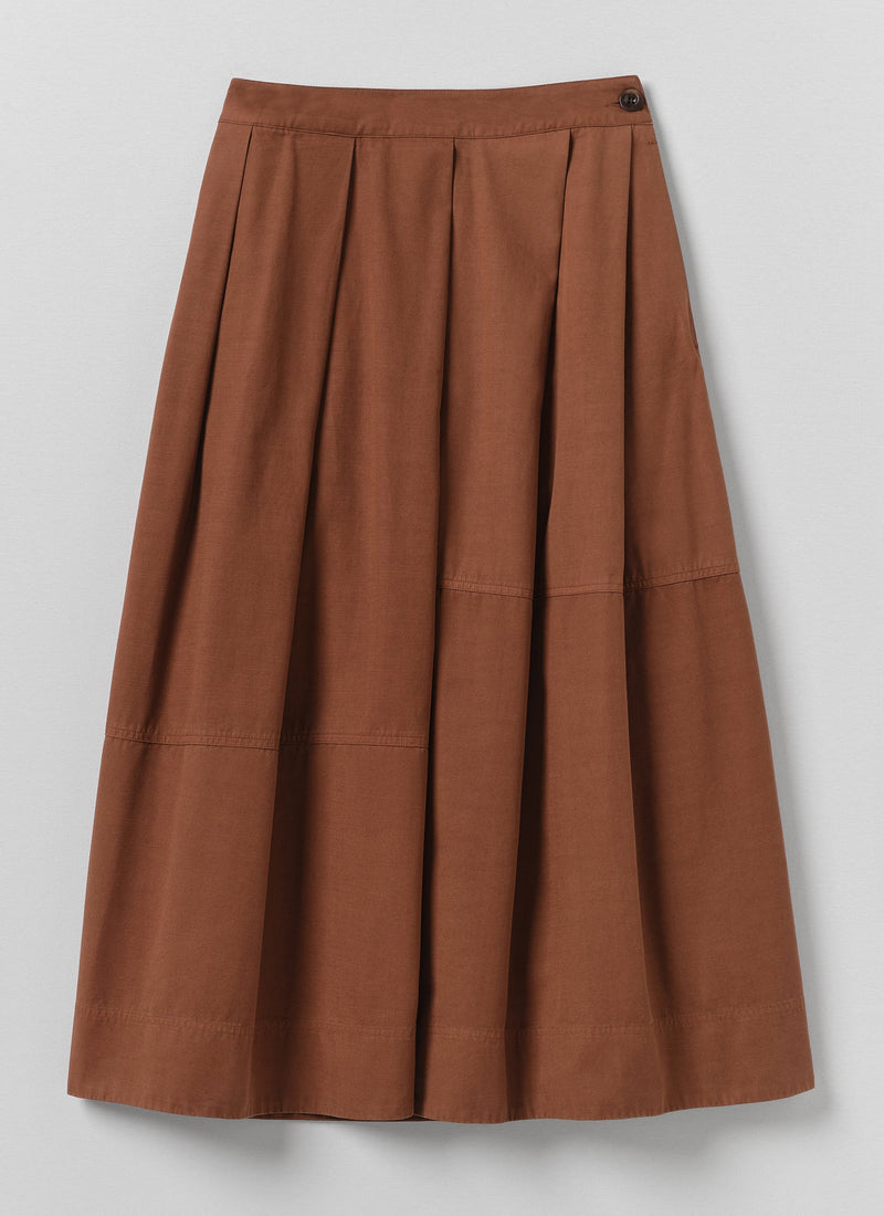 Slanted Pleat Cotton Skirt | Brick