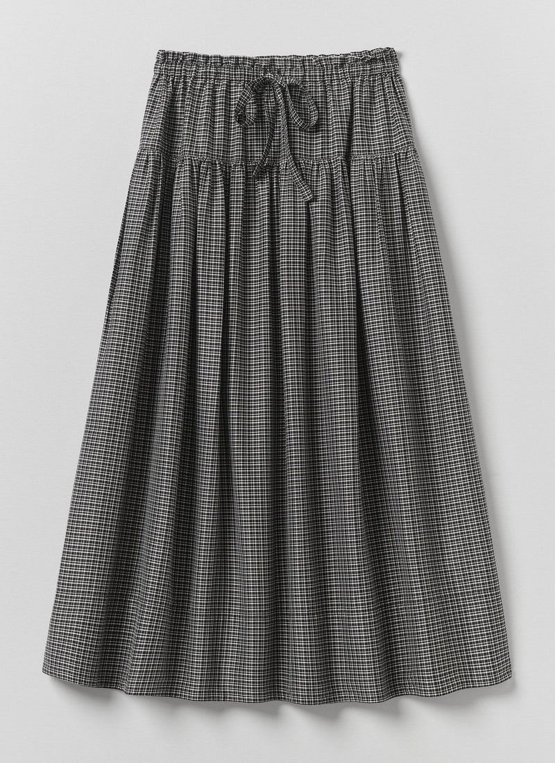 Check Cotton Silk Skirt | Ecru/Soft Black