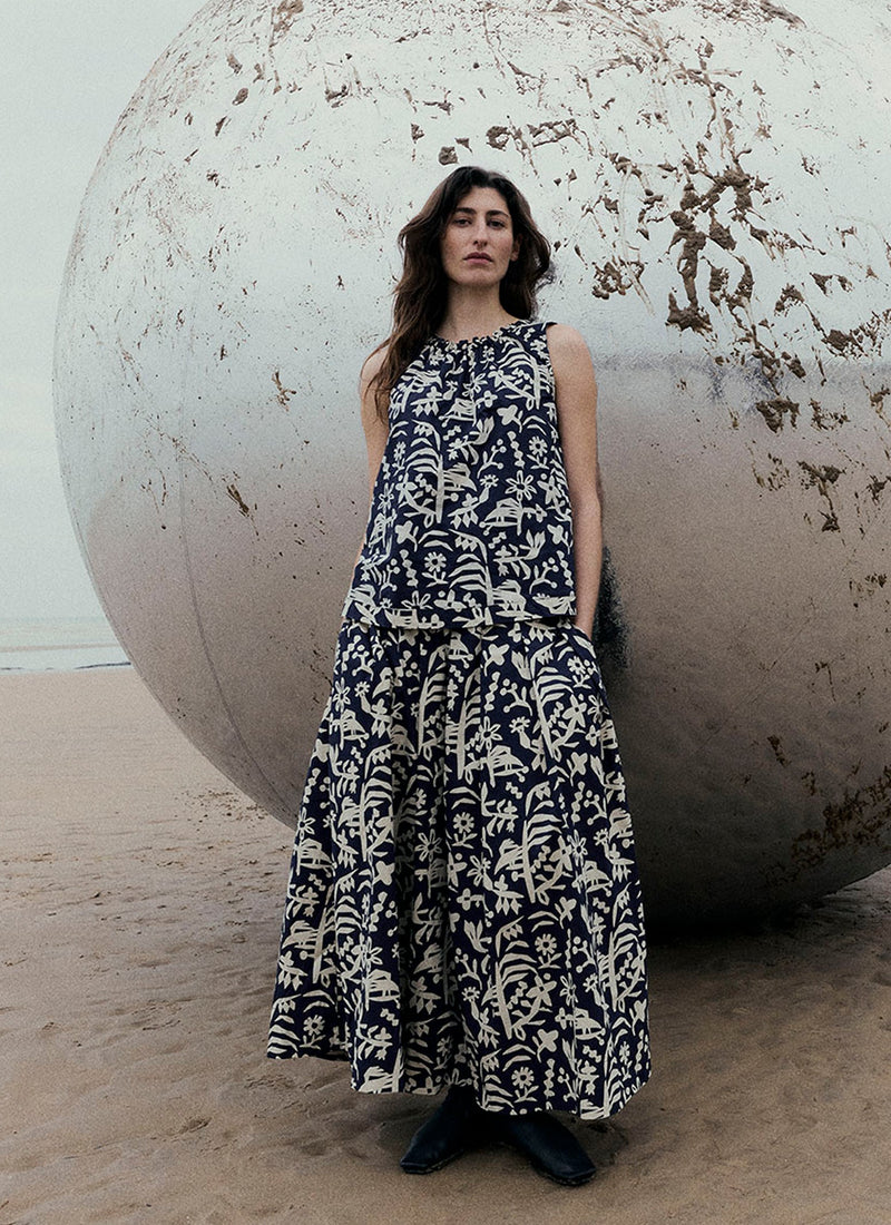 Emma Carlow Cut Out Print Cotton Skirt | Indigo Blue